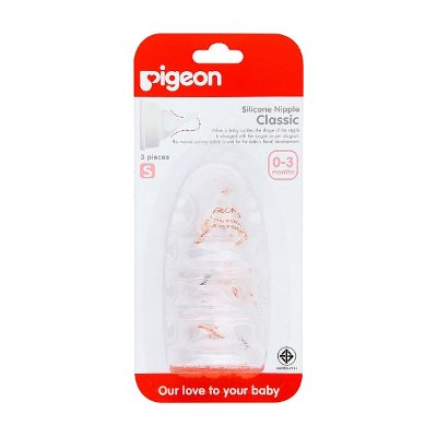 พีเจ้น จุกนมซิลิคอนรุ่นคลาสสิค สำหรับเด็ก 0-3 เดือน 3 ชิ้น (Pigeon Classic Silicone Nipple 0-3 months 3pcs)