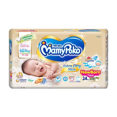 มามี่โพโค เอ็กซ์ตร้า ดราย สกิน ผ้าอ้อมแบบเทป ขนาด NB เด็กแรกเกิด-5 กก. 24 ชิ้น (MamyPoko Extra Dry Skin Tape Diapers Size NB New Born-5kg 24pcs)