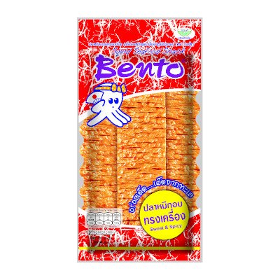เบนโตะ อาหารว่างจากทะเล ปลาหมึกอบทรงเครื่อง 24กรัม (Bento Sweet & Spicy Flavored Baked Seafood Snack 24g)