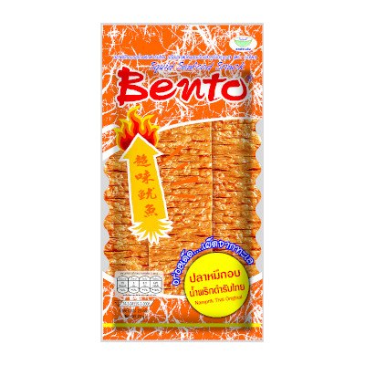 เบนโตะ อาหารว่างจากทะเล ปลาหมึกอบน้ำพริกตำรับไทย 24กรัม (Bento Thai Chilli Sauce Recipe Flavored Baked Seafood Snack 24g)