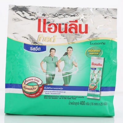 แอนลีน โกลด์ โบนซ์แอคทีฟ ผลิตภัณฑ์นมผงพร่องมันเนย รสจืด 25กรัม x 16 ซอง (Anlene Gold BonezActiv Plain Flavour Low Fat Milk Product 25g x 16pcs)