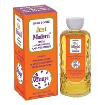 จัสท์โมเดอร์น แฮร์โทนิค สูตรผสมดี-แพนธีนอลและวิตามินอี สีเหลือง ขจัดรังแคลดอาการคันศีรษะ 90มล. (Just Modern D-Panthenol And Vitamin E Formula Yellow Antidandruff & Reduce Itching Hair Tonic 90ml)