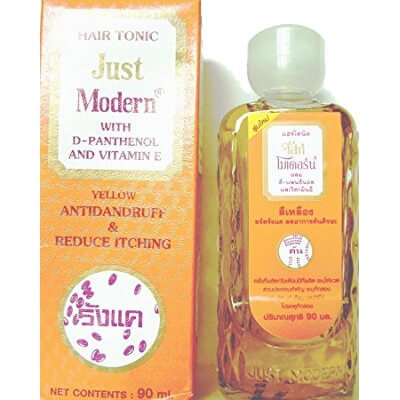 จัสท์โมเดอร์น แฮร์โทนิค สูตรผสมดี-แพนธีนอลและวิตามินอี สีเหลือง ขจัดรังแคลดอาการคันศีรษะ 90มล. (Just Modern D-Panthenol And Vitamin E Formula Yellow Antidandruff & Reduce Itching Hair Tonic 90ml)