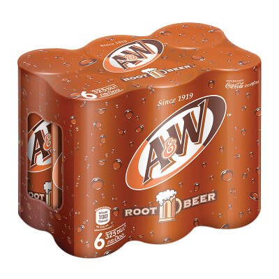 เอ แอนด์ ดับบลิว เครื่องดื่มน้ำอัดลม กลิ่นรูทเบียร์ 325 ซม^3 6 กระป๋อง (A&W Root Beer Flavoured Carbonated Drinks 325 cm^3 6 Pcs)