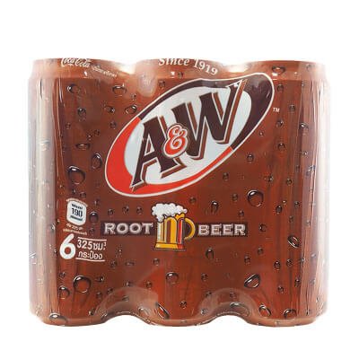 เอ แอนด์ ดับบลิว เครื่องดื่มน้ำอัดลม กลิ่นรูทเบียร์ 325 ซม^3 6 กระป๋อง (A&W Root Beer Flavoured Carbonated Drinks 325 cm^3 6 Pcs)