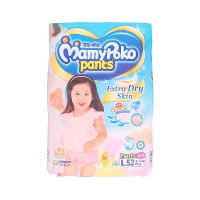 มามี่โพโค แพ้นท์ เอ็กซ์ตร้า ซอฟท์ กางเกงผ้าอ้อมเด็ก ไซส์แอล 52 ชิ้น (MamyPoko Pants Extra Soft Size L Baby Diapers 52pcs)