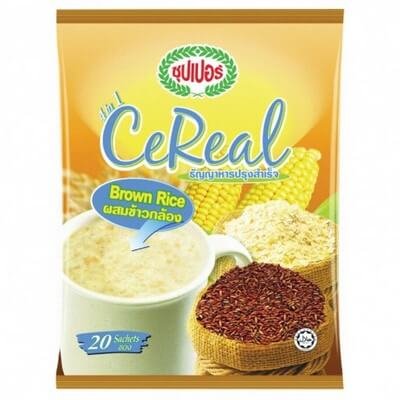 ซุปเปอร์ ซีเรียล ธัญญาหารปรุงสำเร็จ 4 อิน 1 ผสมข้าวกล้อง 600กรัม x 20 ซอง (Super Brown Rice 4 In 1 Instant Cereal 600g x 20 Sachets)