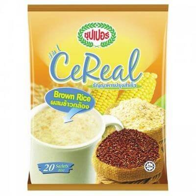 ซุปเปอร์ ซีเรียล ธัญญาหารปรุงสำเร็จ 4 อิน 1 ผสมข้าวกล้อง 600กรัม x 20 ซอง (Super Brown Rice 4 In 1 Instant Cereal 600g x 20 Sachets)