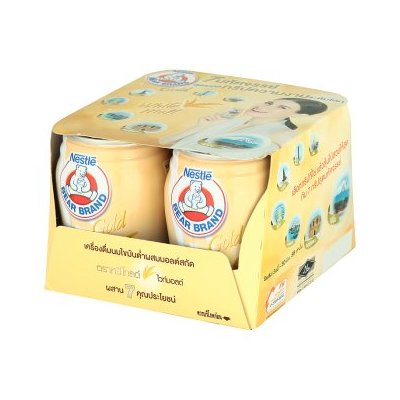 เนสท์เล่ ตราหมีโกลด์ เครื่องดื่มนมไขมันต่ำผสมมอลต์สกัด 140มล. x 4 กระป๋อง (Nestle Bear Brand Gold White Malt 140ml x 4 Cans)