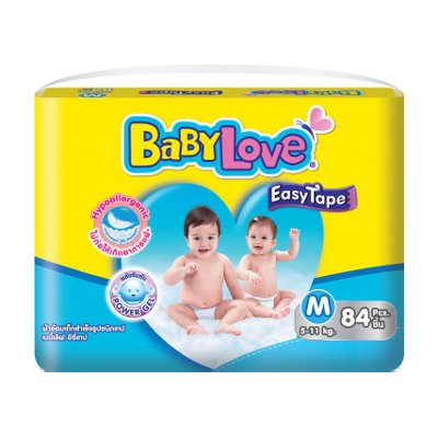 เบบี้เลิฟ อีซี่ เทป ผ้าอ้อมแบบเทป ขนาด M 5-11 กก. 84 ชิ้น (BabyLove Easy Tape Diapers Size M 5-11kg 84pcs)