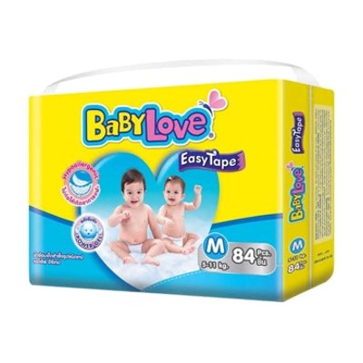 เบบี้เลิฟ อีซี่ เทป ผ้าอ้อมแบบเทป ขนาด M 5-11 กก. 84 ชิ้น (BabyLove Easy Tape Diapers Size M 5-11kg 84pcs)