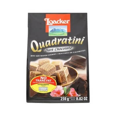 ล็อคเกอร์ ควอดราตินี เวเฟอร์ชิ้นเล็กสอดไส้ครีมดาร์กช็อกโกแลต 250กรัม (Loacker Quadratini Dark Chocolate Flavour Bite Size Wafer Cookies 250g)