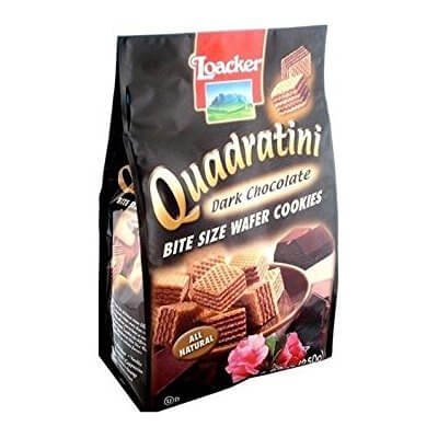ล็อคเกอร์ ควอดราตินี เวเฟอร์ชิ้นเล็กสอดไส้ครีมดาร์กช็อกโกแลต 250กรัม (Loacker Quadratini Dark Chocolate Flavour Bite Size Wafer Cookies 250g)