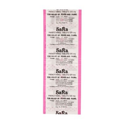 ซาร่า ยาเม็ดบรรเทาปวด ลดไข้ พาราเซตามอล 500มก. เม็ดรี 10 เม็ด (Sara Oval Shaped Paracetamol 500mg 10 tablets)