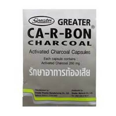 เกร๊ทเตอร์ คา-อา-บอน ชาร์โคล แคปซูลรักษาอาการท้องเสีย 10 แคปซูล (Greater Ca-R-Bon Charcoal Activated Charcoal Capsules 10pcs)