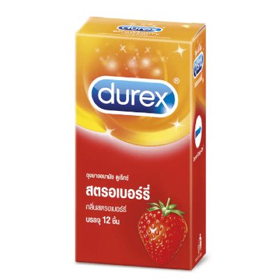 ดูเร็กซ์ ถุงยางอนามัย กลิ่นสตรอเบอร์รี่ ชนิดผิวเรียบ ขนาด 52.5มม. 12 ชิ้น (Durex Strawberry Scent 52.5mm Flat Condom 12pcs)