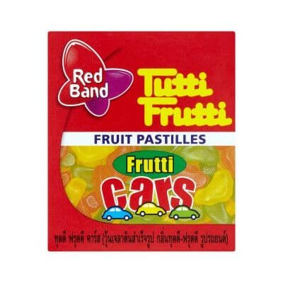 เรดแบนด์ ทุตตี้ฟรุตตี้ วุ้นเจลาติน รูปรถยนต์ 15กรัม (Red Band Tutti Frutti Car Shaped Artificial Fruit Pastilles 15g)