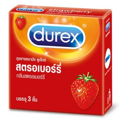 ดูเร็กซ์ ถุงยางอนามัย รุ่นสตรอเบอร์รี่ ผิวเรียบ 52.5มม x 3 ชิ้น (Durex Strawberry Condom 52.5mm x 3pcs)
