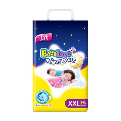 เบบี้เลิฟ ไนท์แพ้นส์ กางเกงผ้าอ้อมสำหรับกลางคืน ขนาด XXL 15-25 กก. 34 ชิ้น (BabyLove Night Pants Jumbo Pack XXL 15-25kg Diaper Pants 34pcs)