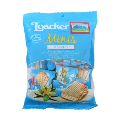 ล็อคเกอร์ มินิส์ เวเฟอร์สอดไส้ครีมวานิลลา 80กรัม (Loacker Minis Crispy Wafers Filled with Vanilla Cream 80g)