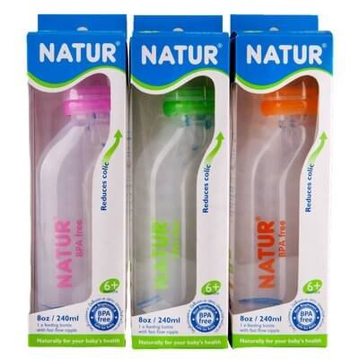 เนเจอร์ ขวดนม ปลอดสารบีพีเอ ขนาดใหญ่ 8 ออนซ์ สำหรับเด็กอายุ 6 เดือนขึ้นไป 3 ขวด (Natur 8oz Large Size 6+ Months BPA Free Feeding Bottle 3pcs)