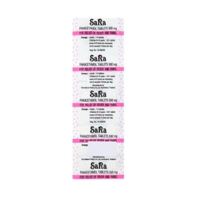 ซาร่า ยาเม็ดบรรเทาปวด ลดไข้ พาราเซตามอล 500มก. 10 เม็ด (Sara 500mg Paracetamol 10 Tablets)
