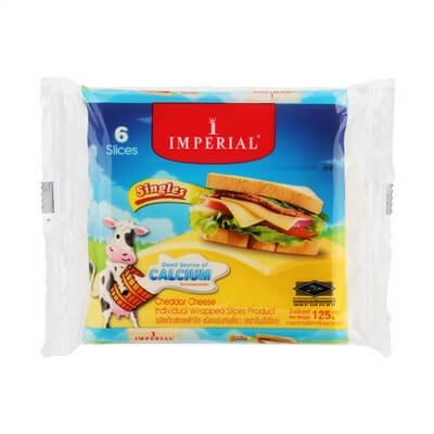 อิมพีเรียล โพรเซสเชดด้าชีส ชนิดแผ่นห่อเดี่ยว 6 แผ่น (Imperial Processed Cheddar Cheese 6 Slices)