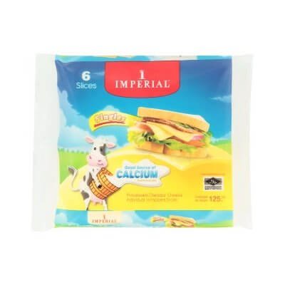 อิมพีเรียล โพรเซสเชดด้าชีส ชนิดแผ่นห่อเดี่ยว 6 แผ่น (Imperial Processed Cheddar Cheese 6 Slices)