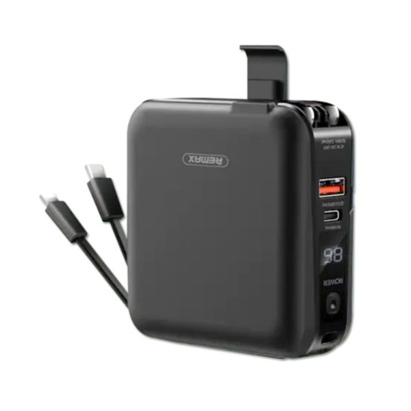 Remax Power Bank ความจุ 15,000 mAh (W1501) - แบตสำรอง ชาร์จไว มีสายชาร์จและปลั๊กในตัว
